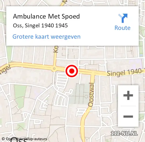 Locatie op kaart van de 112 melding: Ambulance Met Spoed Naar Oss, Singel 1940 1945 op 22 juni 2020 22:09