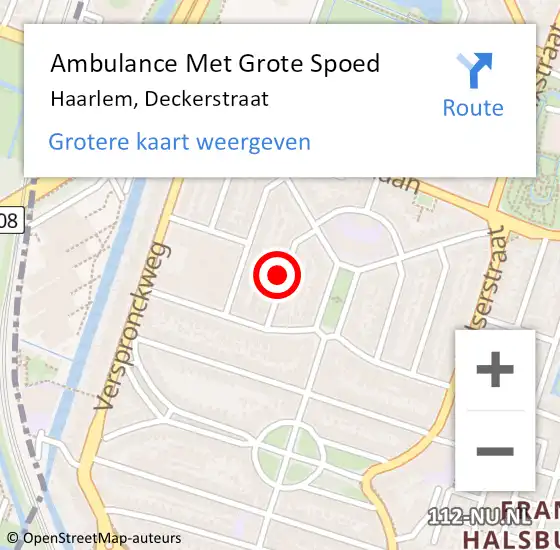 Locatie op kaart van de 112 melding: Ambulance Met Grote Spoed Naar Haarlem, Deckerstraat op 23 juni 2020 06:43