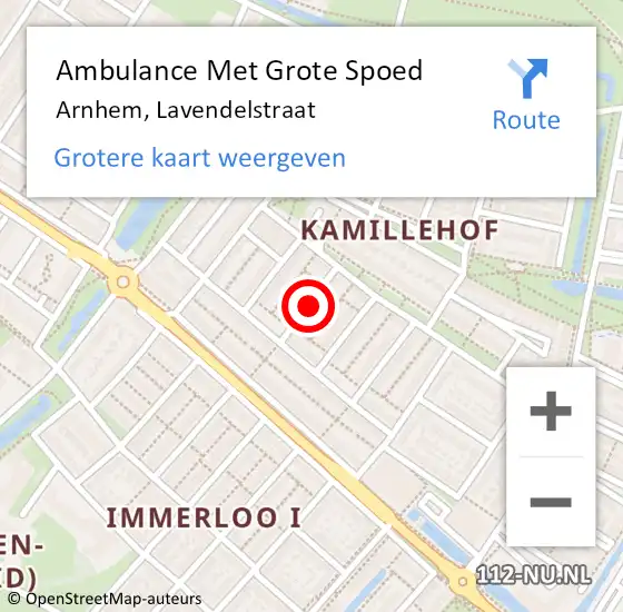 Locatie op kaart van de 112 melding: Ambulance Met Grote Spoed Naar Arnhem, Lavendelstraat op 23 juni 2020 11:16