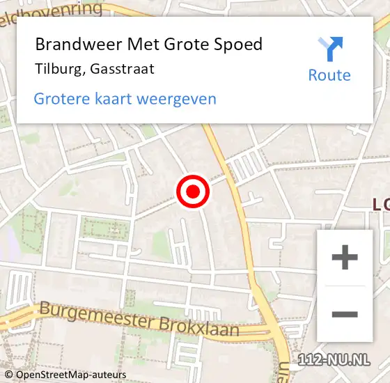 Locatie op kaart van de 112 melding: Brandweer Met Grote Spoed Naar Tilburg, Gasstraat op 23 juni 2020 12:43