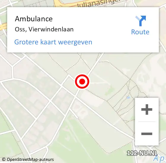 Locatie op kaart van de 112 melding: Ambulance Oss, Vierwindenlaan op 23 juni 2020 13:25