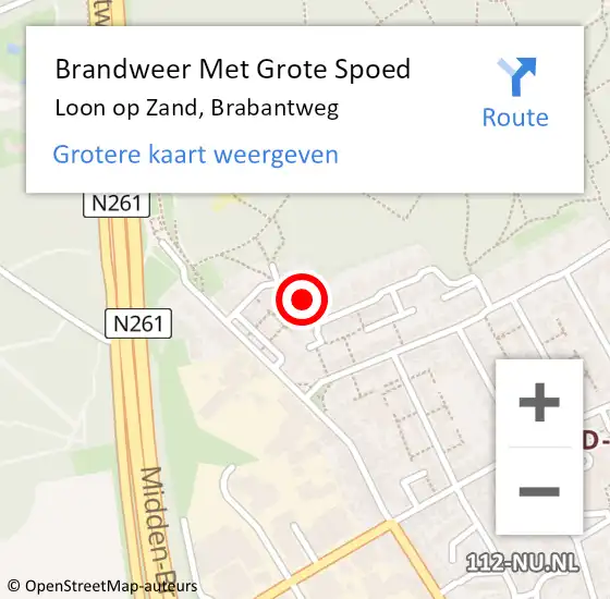 Locatie op kaart van de 112 melding: Brandweer Met Grote Spoed Naar Loon op Zand, Brabantweg op 23 juni 2020 14:58