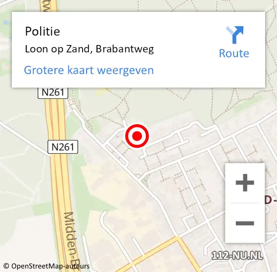 Locatie op kaart van de 112 melding: Politie Loon op Zand, Brabantweg op 23 juni 2020 14:58