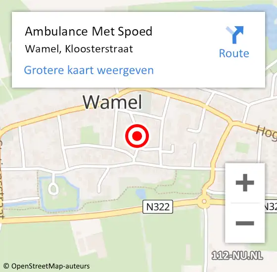 Locatie op kaart van de 112 melding: Ambulance Met Spoed Naar Wamel, Kloosterstraat op 23 juni 2020 15:17