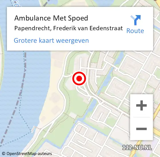 Locatie op kaart van de 112 melding: Ambulance Met Spoed Naar Papendrecht, Frederik van Eedenstraat op 23 juni 2020 15:47