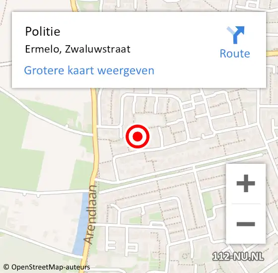 Locatie op kaart van de 112 melding: Politie Ermelo, Zwaluwstraat op 23 juni 2020 15:51