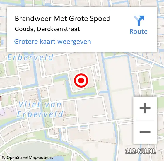 Locatie op kaart van de 112 melding: Brandweer Met Grote Spoed Naar Gouda, Dercksenstraat op 23 juni 2020 16:26