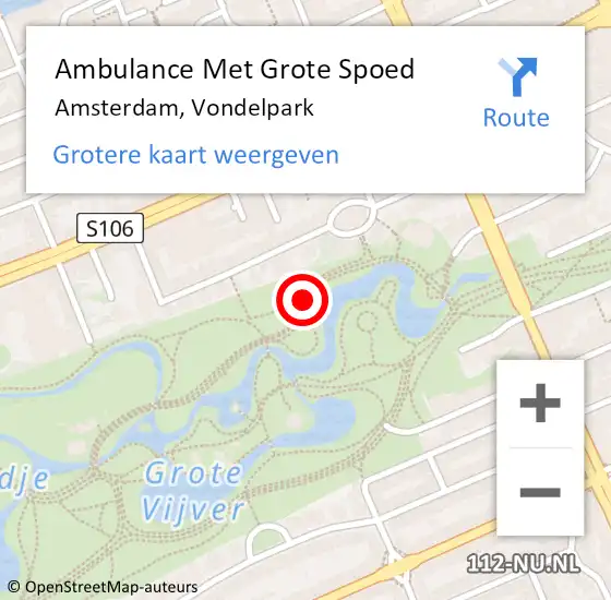 Locatie op kaart van de 112 melding: Ambulance Met Grote Spoed Naar Amsterdam, Vondelpark op 23 juni 2020 18:27