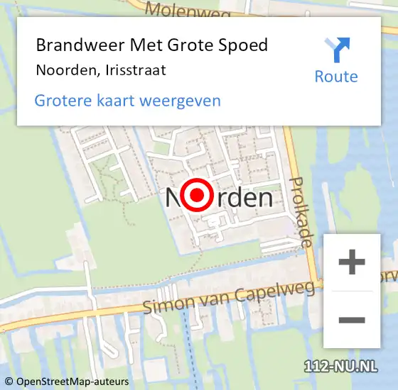 Locatie op kaart van de 112 melding: Brandweer Met Grote Spoed Naar Noorden, Irisstraat op 10 mei 2014 12:53