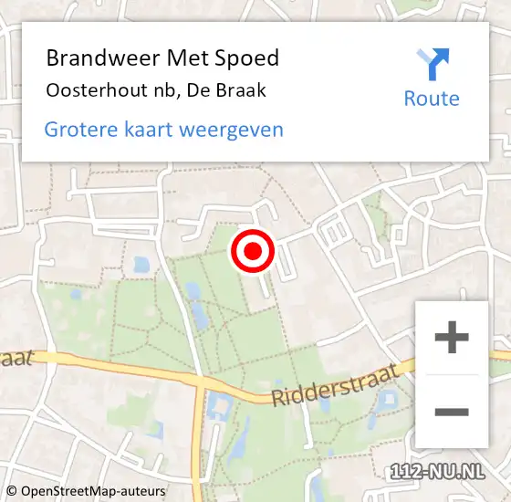 Locatie op kaart van de 112 melding: Brandweer Met Spoed Naar Oosterhout nb, De Braak op 23 juni 2020 19:11