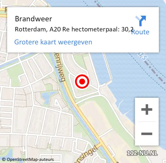 Locatie op kaart van de 112 melding: Brandweer Rotterdam, A20 Re hectometerpaal: 30,2 op 23 juni 2020 19:39