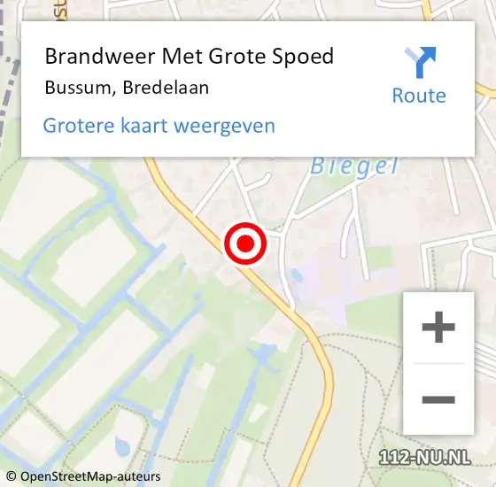 Locatie op kaart van de 112 melding: Brandweer Met Grote Spoed Naar Bussum, Bredelaan op 10 mei 2014 13:07