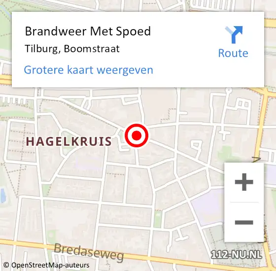 Locatie op kaart van de 112 melding: Brandweer Met Spoed Naar Tilburg, Boomstraat op 23 juni 2020 22:10