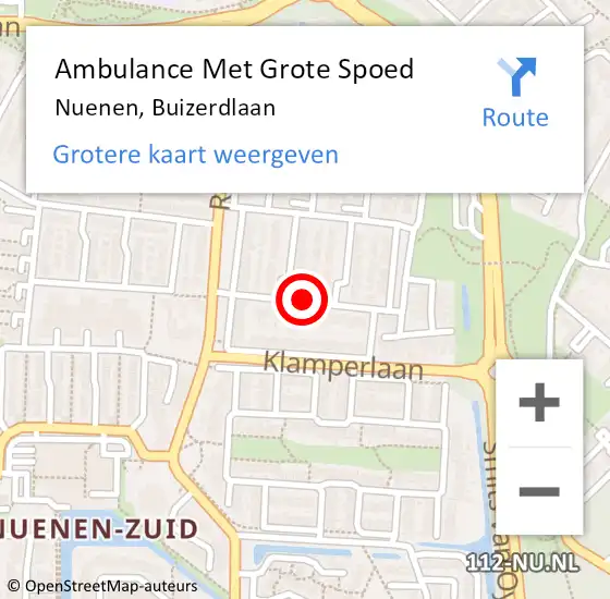 Locatie op kaart van de 112 melding: Ambulance Met Grote Spoed Naar Nuenen, Buizerdlaan op 23 juni 2020 23:53