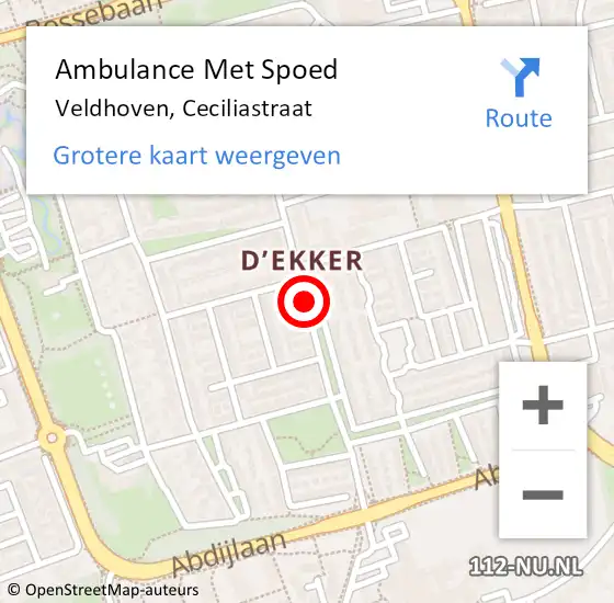 Locatie op kaart van de 112 melding: Ambulance Met Spoed Naar Veldhoven, Ceciliastraat op 24 juni 2020 12:09