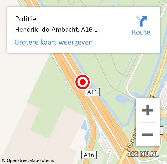Locatie op kaart van de 112 melding: Politie Hendrik-Ido-Ambacht, A16 L op 24 juni 2020 16:22