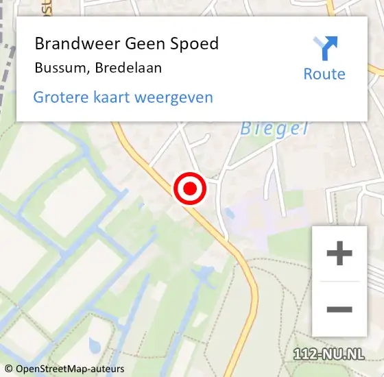 Locatie op kaart van de 112 melding: Brandweer Geen Spoed Naar Bussum, Bredelaan op 10 mei 2014 14:28