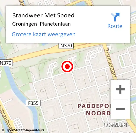 Locatie op kaart van de 112 melding: Brandweer Met Spoed Naar Groningen, Planetenlaan op 24 juni 2020 17:19