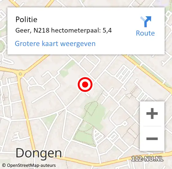 Locatie op kaart van de 112 melding: Politie Geer, N218 hectometerpaal: 5,4 op 10 mei 2014 14:45