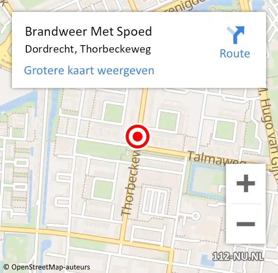 Locatie op kaart van de 112 melding: Brandweer Met Spoed Naar Dordrecht, Thorbeckeweg op 24 juni 2020 20:29