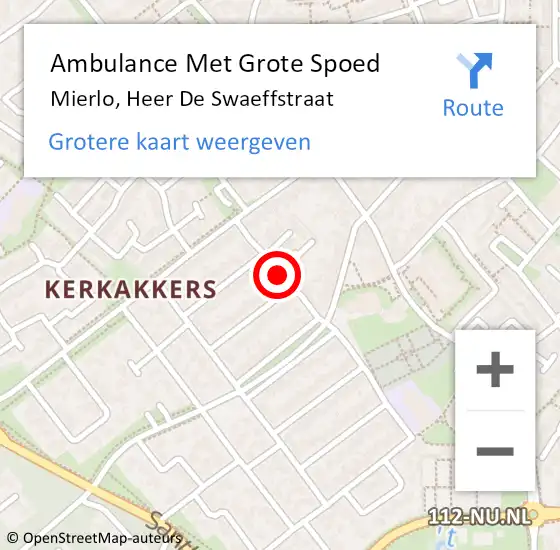 Locatie op kaart van de 112 melding: Ambulance Met Grote Spoed Naar Mierlo, Heer De Swaeffstraat op 24 juni 2020 21:21