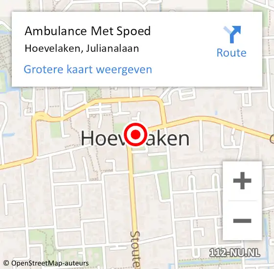 Locatie op kaart van de 112 melding: Ambulance Met Spoed Naar Hoevelaken, Julianalaan op 24 juni 2020 22:07
