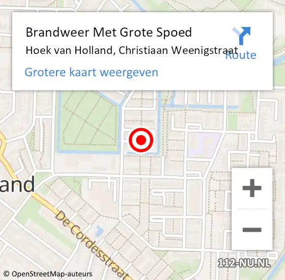 Locatie op kaart van de 112 melding: Brandweer Met Grote Spoed Naar Hoek van Holland, Christiaan Weenigstraat op 24 juni 2020 23:32