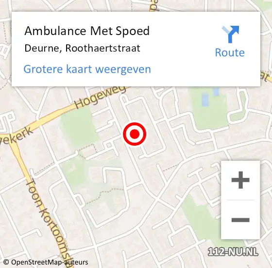 Locatie op kaart van de 112 melding: Ambulance Met Spoed Naar Deurne, Roothaertstraat op 25 juni 2020 03:58