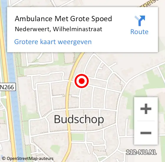 Locatie op kaart van de 112 melding: Ambulance Met Grote Spoed Naar Nederweert, Wilhelminastraat op 25 juni 2020 06:55