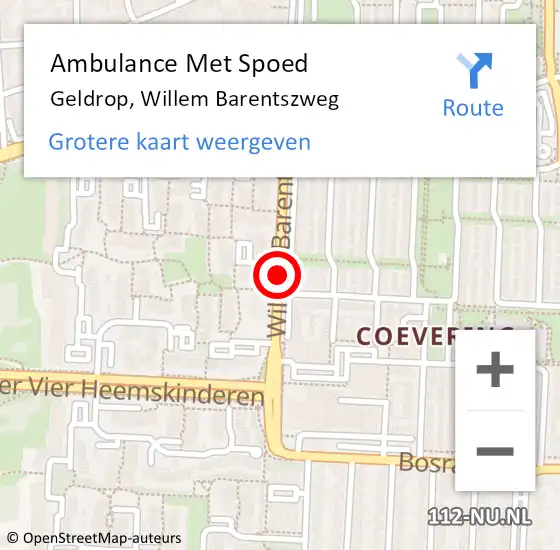 Locatie op kaart van de 112 melding: Ambulance Met Spoed Naar Geldrop, Willem Barentszweg op 25 juni 2020 09:23