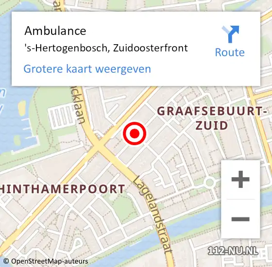 Locatie op kaart van de 112 melding: Ambulance 's-Hertogenbosch, Zuidoosterfront op 25 juni 2020 12:12