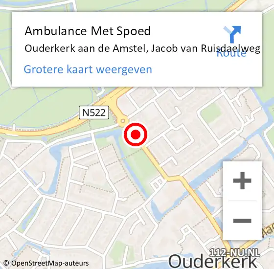 Locatie op kaart van de 112 melding: Ambulance Met Spoed Naar Ouderkerk aan de Amstel, Jacob Van Ruisdaelweg op 25 juni 2020 13:44