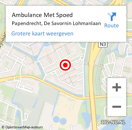 Locatie op kaart van de 112 melding: Ambulance Met Spoed Naar Papendrecht, De Savornin Lohmanlaan op 25 juni 2020 13:51