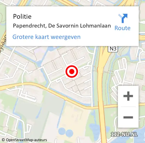 Locatie op kaart van de 112 melding: Politie Papendrecht, De Savornin Lohmanlaan op 25 juni 2020 13:51