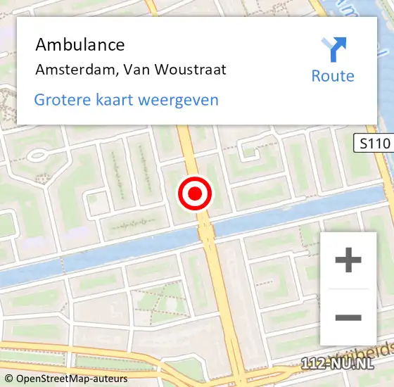 Locatie op kaart van de 112 melding: Ambulance Amsterdam, Van Woustraat op 25 juni 2020 16:09