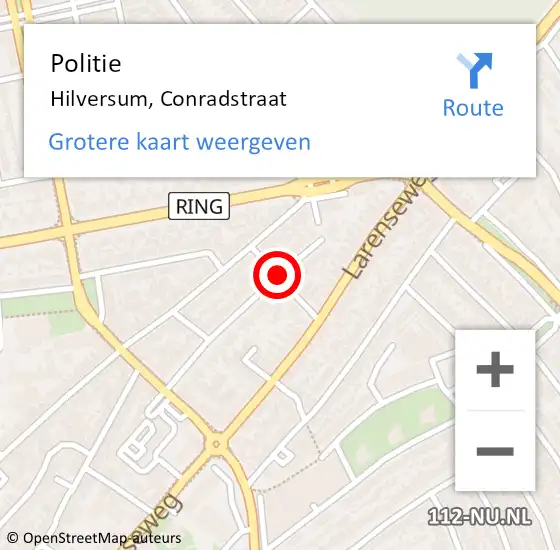 Locatie op kaart van de 112 melding: Politie Hilversum, Conradstraat op 25 juni 2020 16:30