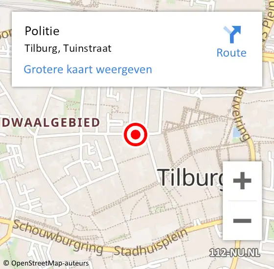 Locatie op kaart van de 112 melding: Politie Tilburg, Tuinstraat op 25 juni 2020 16:54