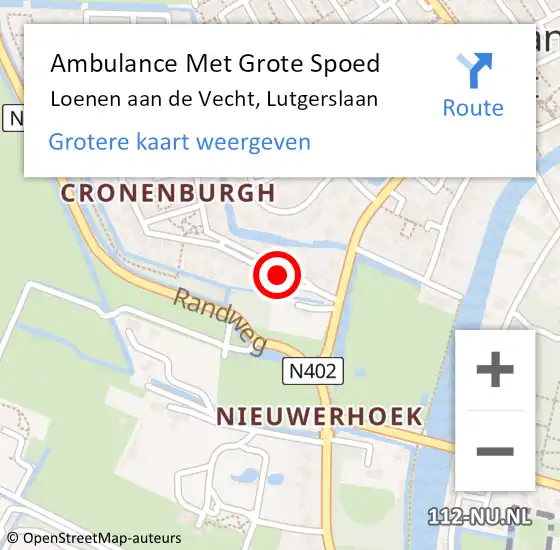 Locatie op kaart van de 112 melding: Ambulance Met Grote Spoed Naar Loenen aan de Vecht, Lutgerslaan op 10 mei 2014 16:28