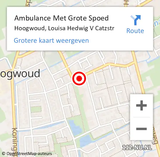 Locatie op kaart van de 112 melding: Ambulance Met Grote Spoed Naar Hoogwoud, Louisa Hedwig V Catzstr op 25 juni 2020 18:02