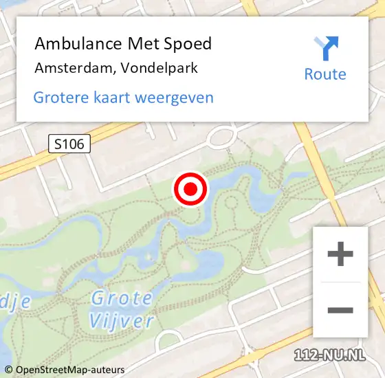 Locatie op kaart van de 112 melding: Ambulance Met Spoed Naar Amsterdam, Vondelpark op 25 juni 2020 19:01