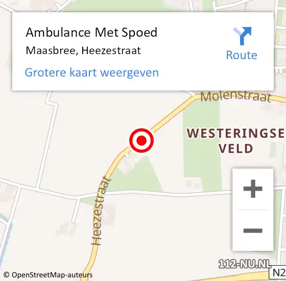 Locatie op kaart van de 112 melding: Ambulance Met Spoed Naar Maasbree, Heezestraat op 25 juni 2020 19:37