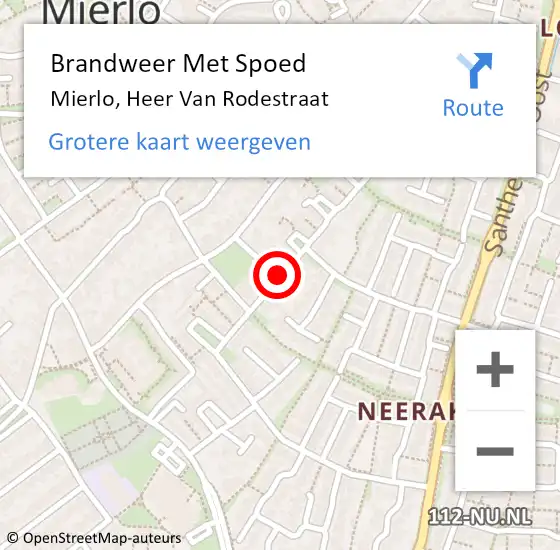 Locatie op kaart van de 112 melding: Brandweer Met Spoed Naar Mierlo, Heer Van Rodestraat op 26 juni 2020 00:30