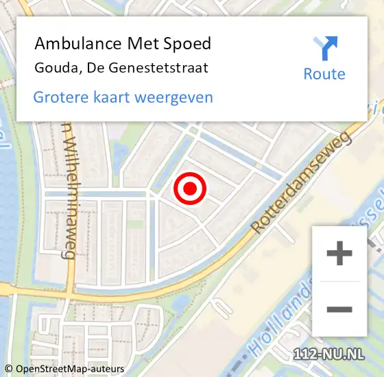 Locatie op kaart van de 112 melding: Ambulance Met Spoed Naar Gouda, De Genestetstraat op 26 juni 2020 06:49