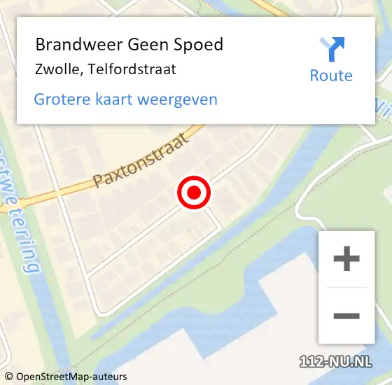 Locatie op kaart van de 112 melding: Brandweer Geen Spoed Naar Zwolle, Telfordstraat op 26 juni 2020 08:44