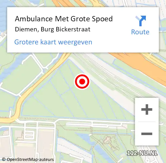 Locatie op kaart van de 112 melding: Ambulance Met Grote Spoed Naar Diemen, Burg Bickerstraat op 26 juni 2020 09:38