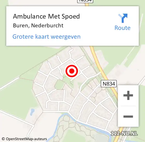 Locatie op kaart van de 112 melding: Ambulance Met Spoed Naar Buren, Nederburcht op 26 juni 2020 10:05