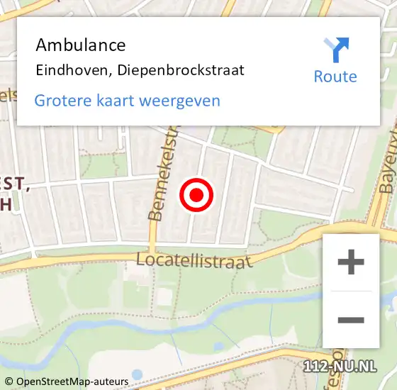 Locatie op kaart van de 112 melding: Ambulance Eindhoven, Diepenbrockstraat op 26 juni 2020 11:39