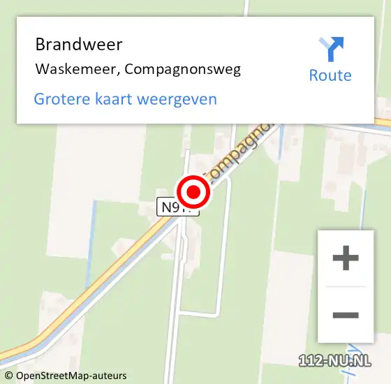Locatie op kaart van de 112 melding: Brandweer Waskemeer, Compagnonsweg op 10 mei 2014 18:47