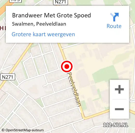 Locatie op kaart van de 112 melding: Brandweer Met Grote Spoed Naar Swalmen, Peelveldlaan op 26 juni 2020 13:26