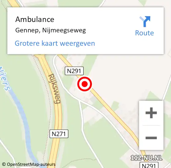 Locatie op kaart van de 112 melding: Ambulance Gennep, Nijmeegseweg op 26 juni 2020 15:54